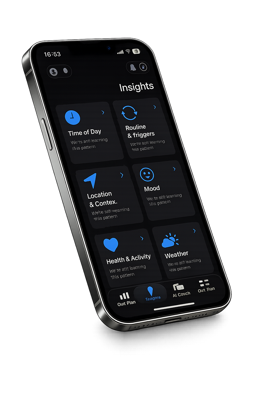 StopIt app on iPhone showing the Insights screen with pattern categories.
